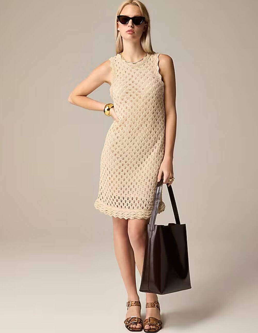 J.Crew Pointelle Sleeveless Sweater Dress Natural Beige Resort Boho Medium NWT